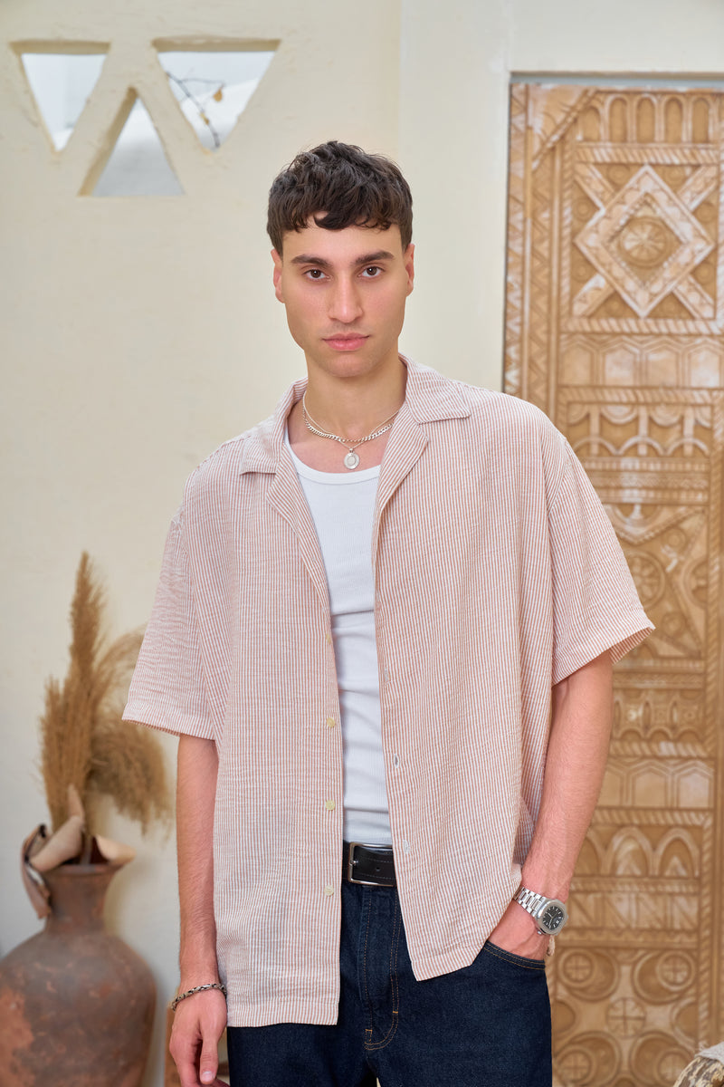 STCHZ Peach Striped Linen Shirt