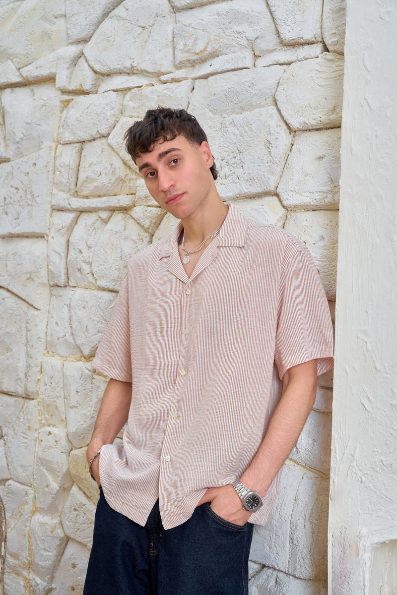STCHZ Peach Striped Linen Shirt