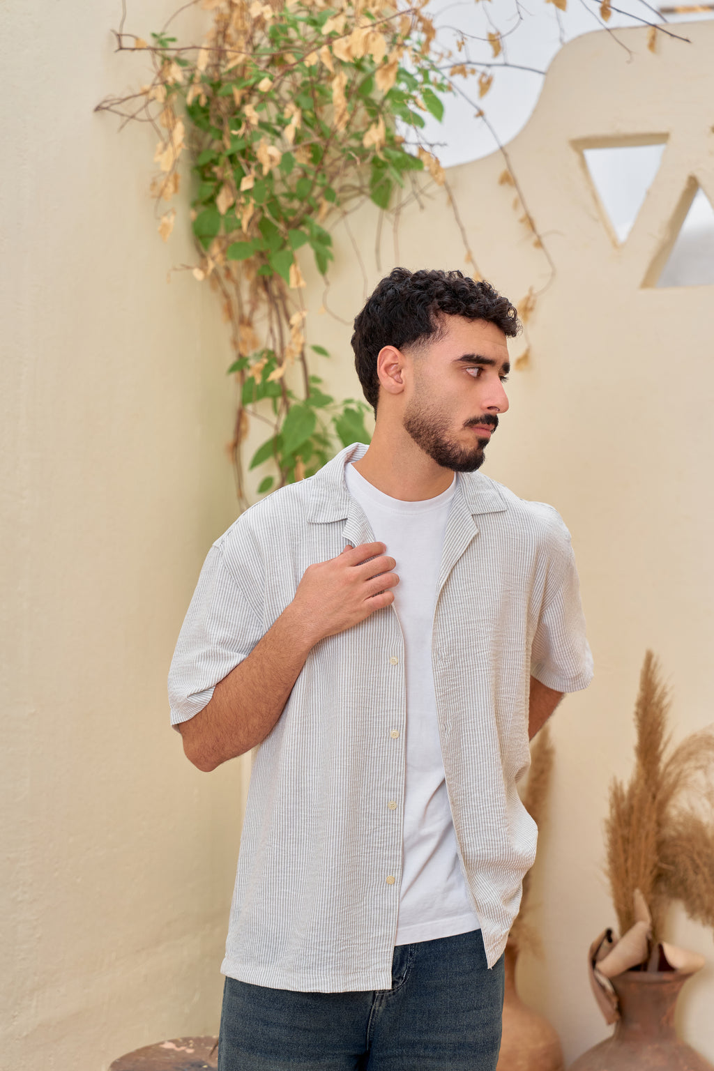 STCHZ Olive Striped Linen Shirt