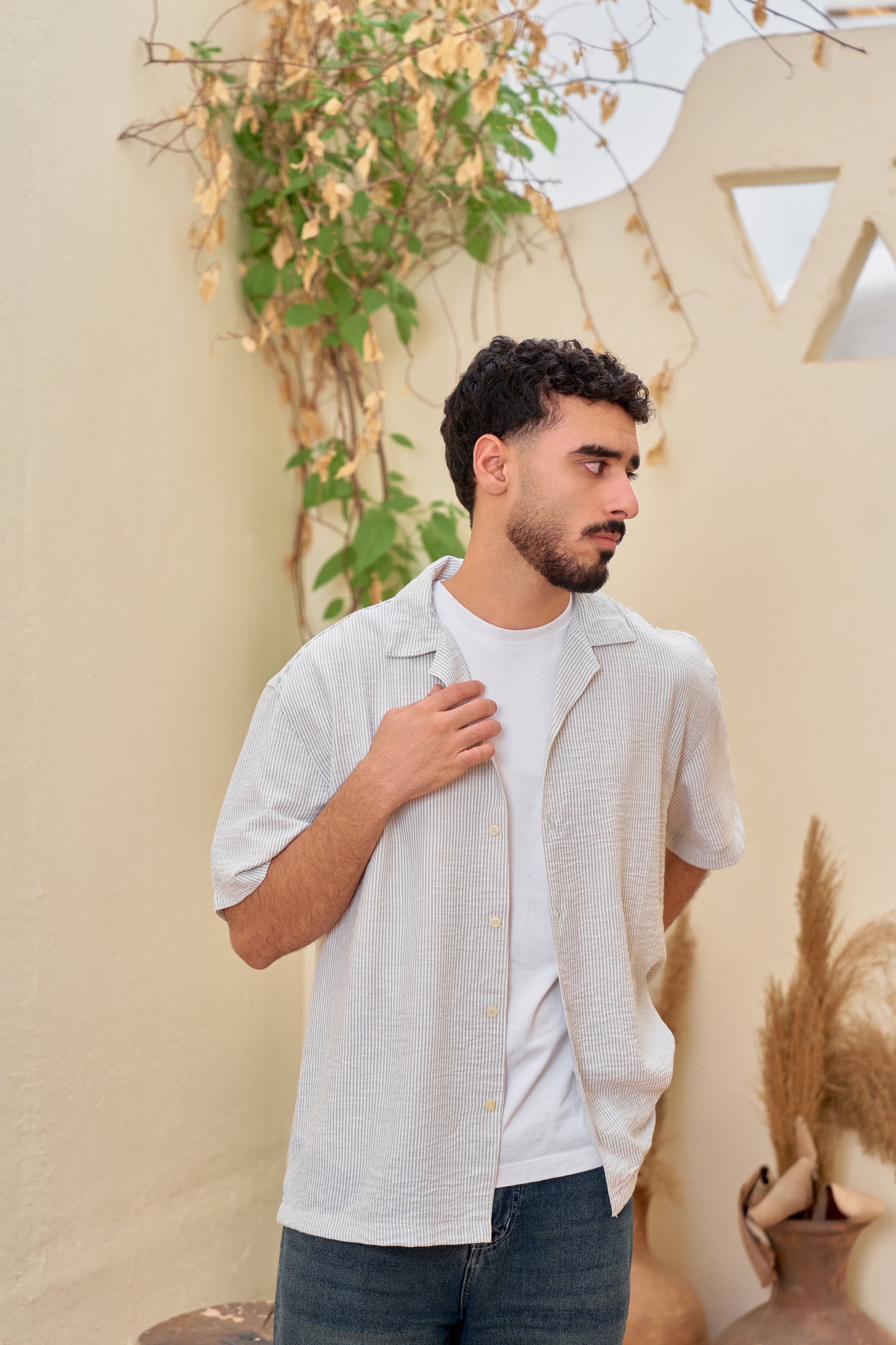 STCHZ Olive Striped Linen Shirt