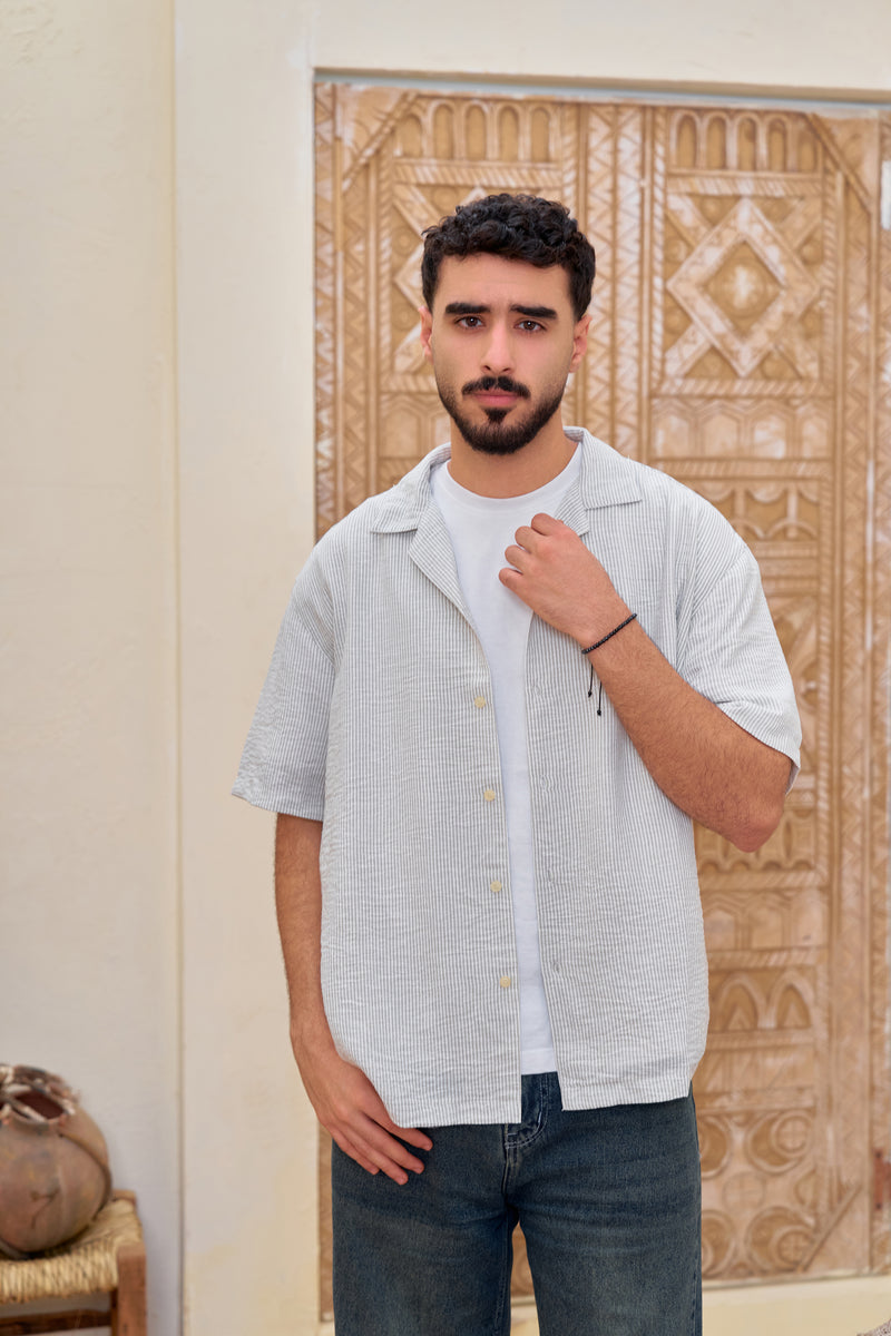 STCHZ Olive Striped Linen Shirt