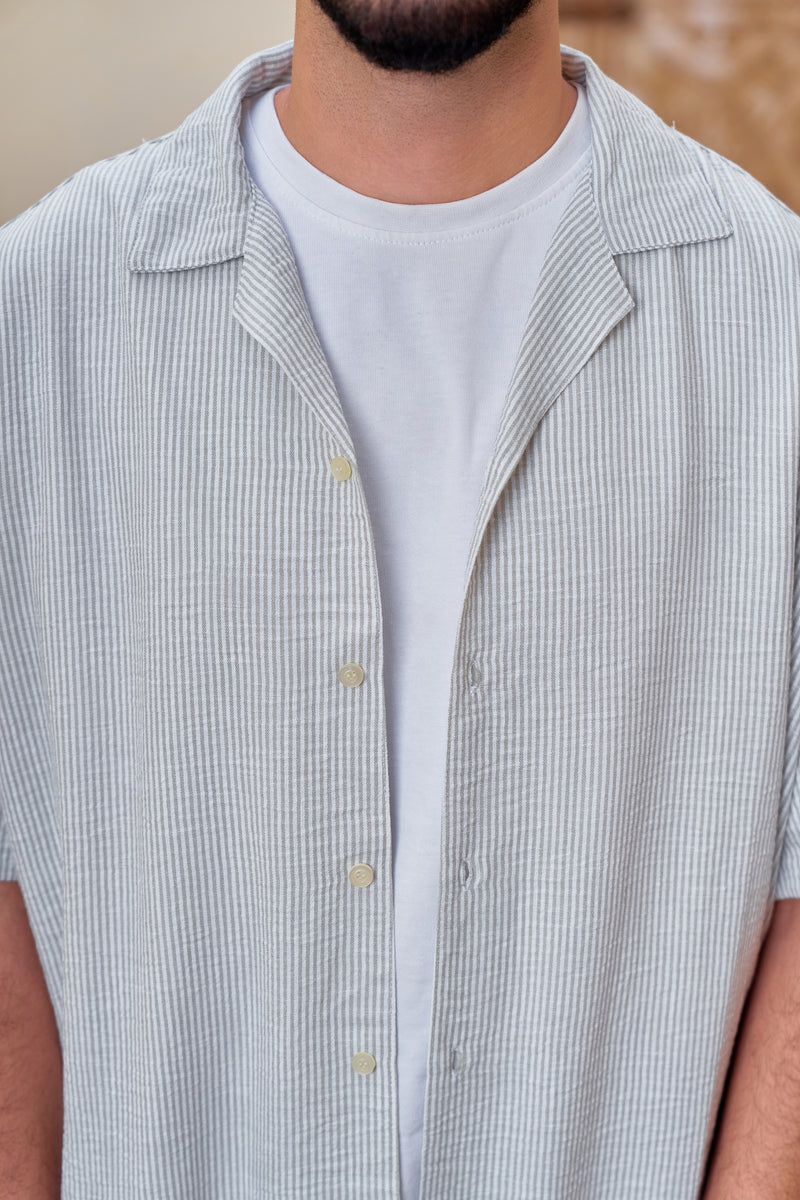 STCHZ Olive Striped Linen Shirt