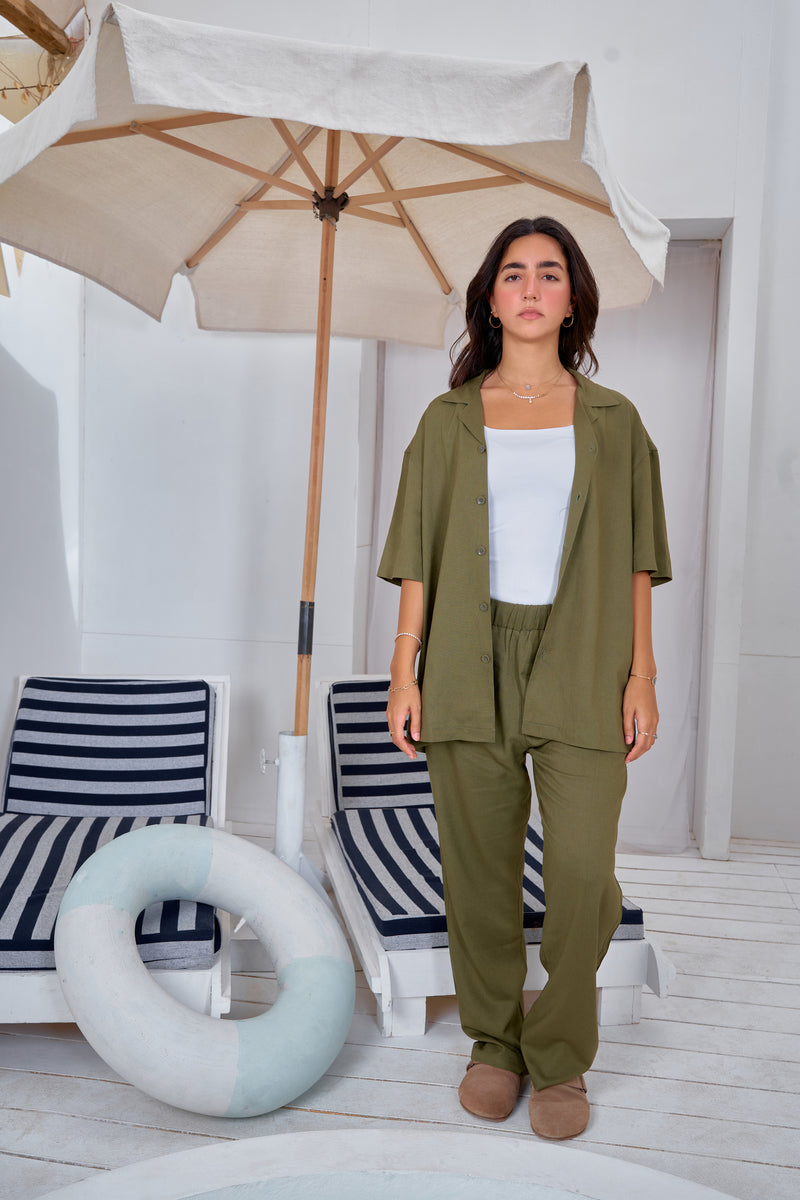 STCHZ Dark Olive Linen Suit
